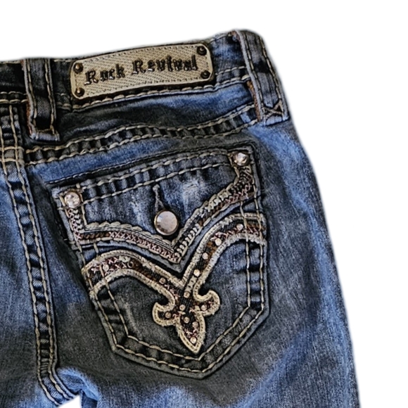 Rock Revival Blue Straight Leg Jeans with Ornate Embroidery - Picture 5 of 7